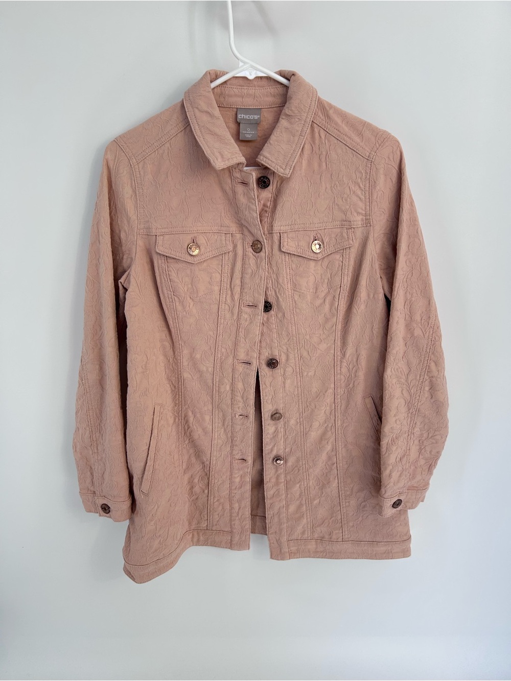 Chico's Elongated Jacquard Paris Pink Jacket - Size 4/6